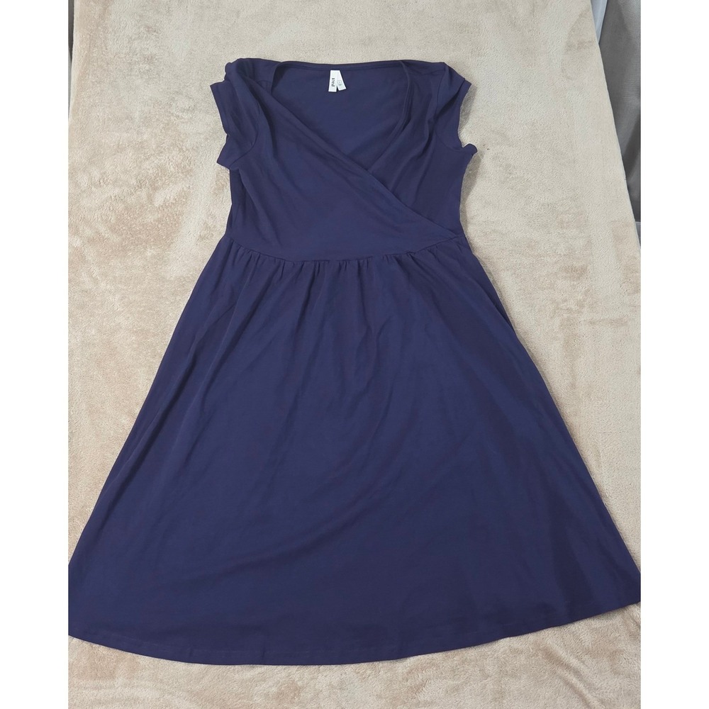 Pact Organic Midi Dress Women Size Large Blue Organic Cotton Stretch EUC